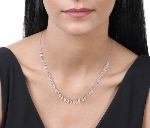 Oval Shape Stone Cut Diamond Rose Necklace