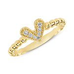 Round Diamond Heart Beaded Fashion Ring