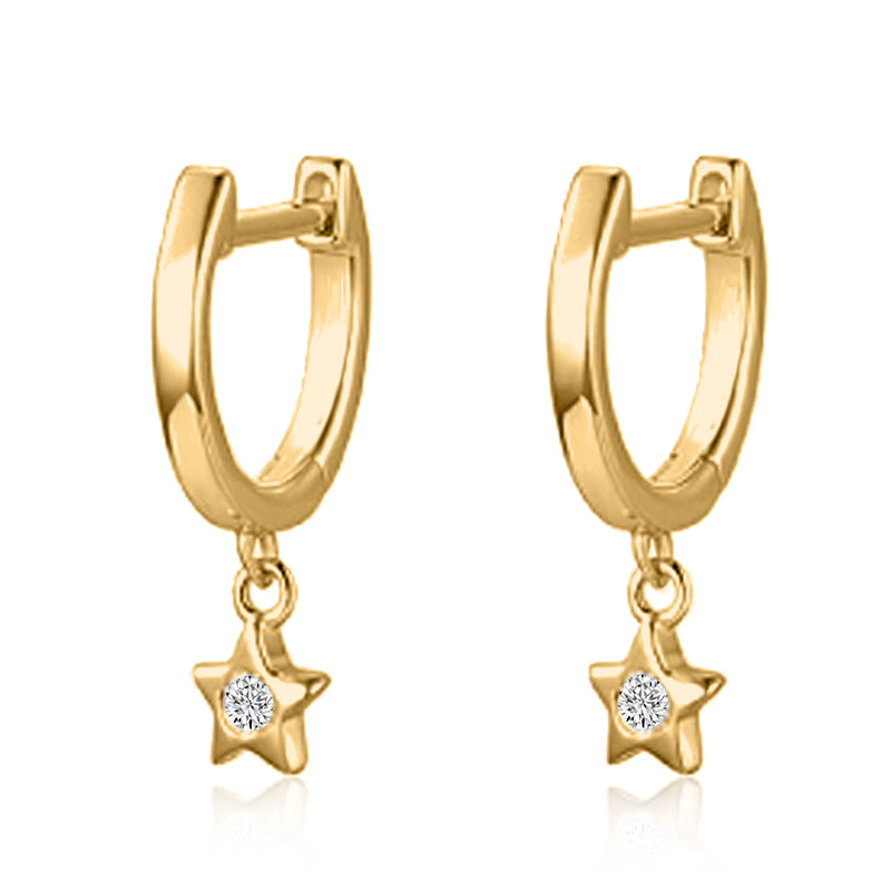 14k Gold Diamond Star Huggie Earrings