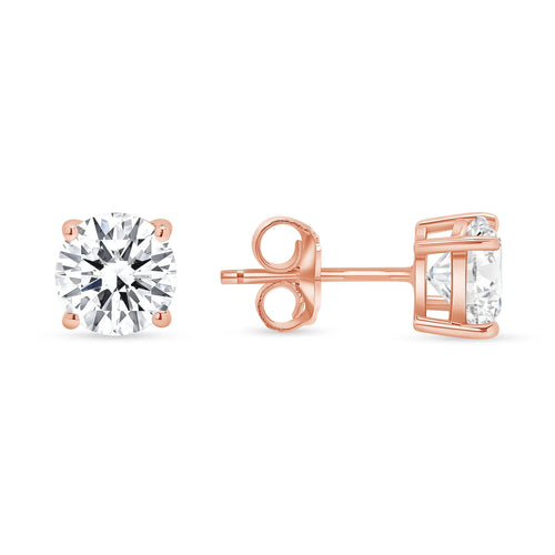 4 Prong Push Back Round Cut Diamond Earrings