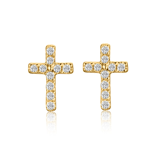 14k Diamond Cross Stud Earrings
