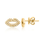14k Gold Diamond Lips Button Earrings