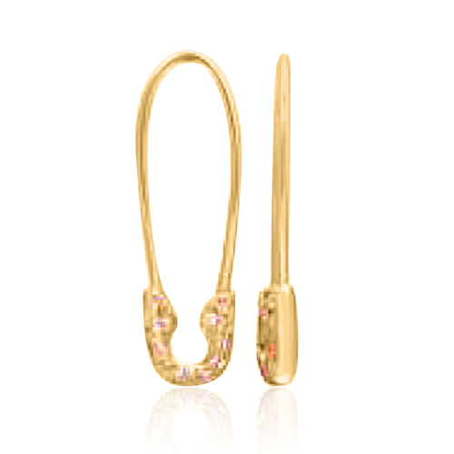 14k Gold Diamond Safety Pin Earrings