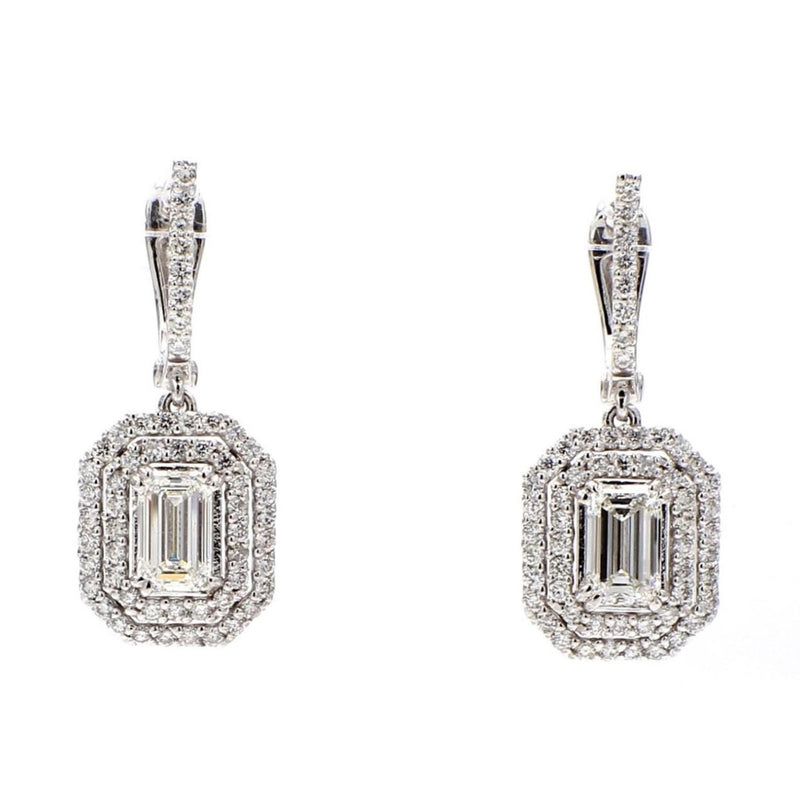 14k Gold Halo Drop White Gold Earrings