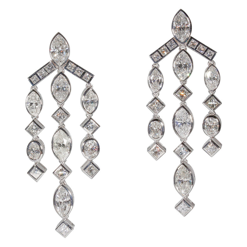 18k Gold Marquise Chandellier White Gold Earrings