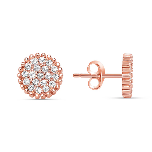 14k Gold Pave Stud Earrings Set - Push Back