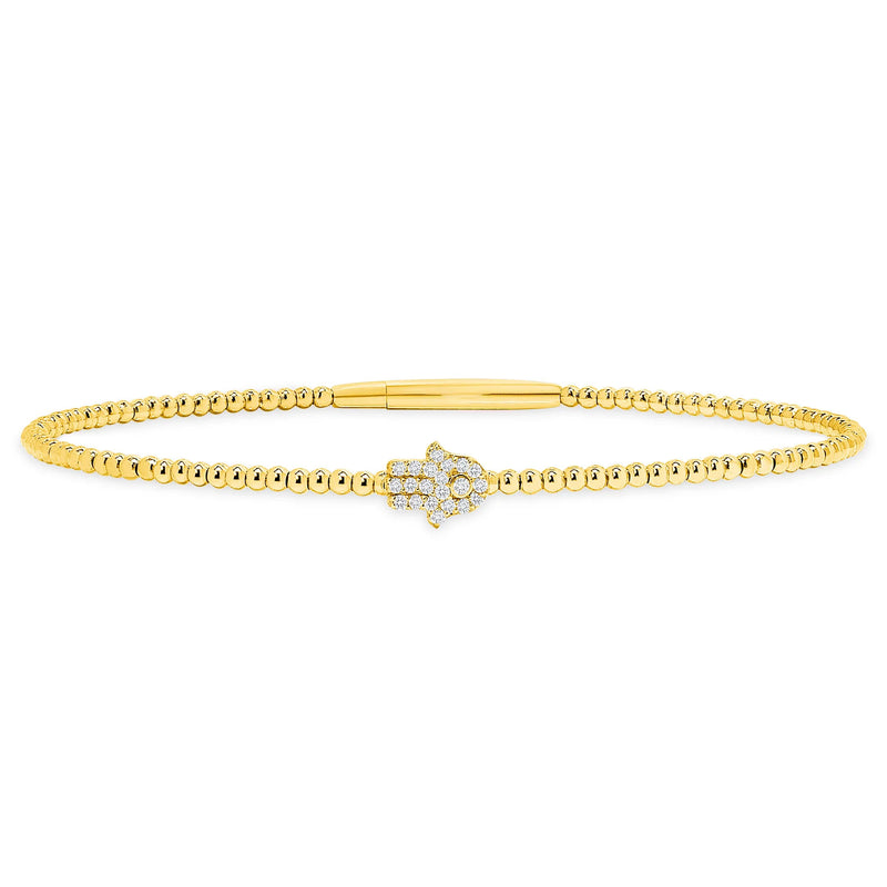 14k Gold Round Diamond Hamsa Bracelet