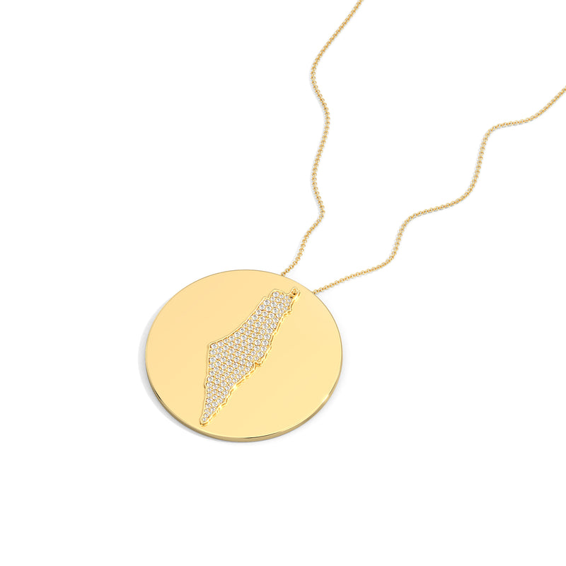 18k Yellow Gold Israel Map Diamond Necklace