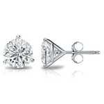 Diamond Stud Earrings, 3-prong Martini Push Back