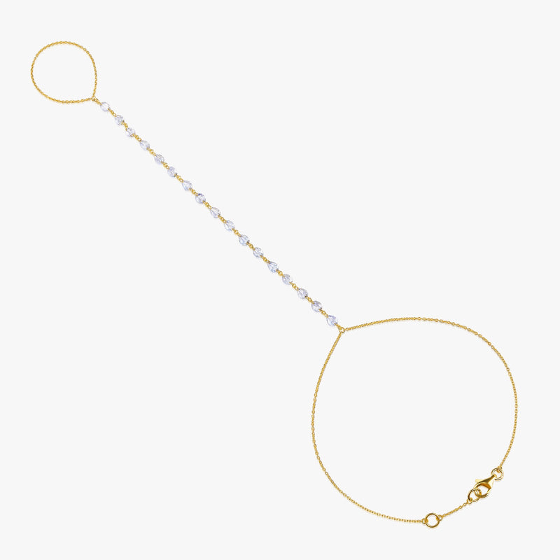 18k Yellow Gold 17 Diamonds Hand Chain