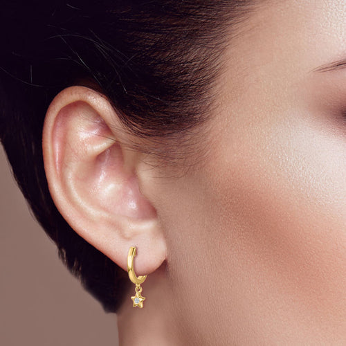 14k Gold Diamond Star Huggie Earrings