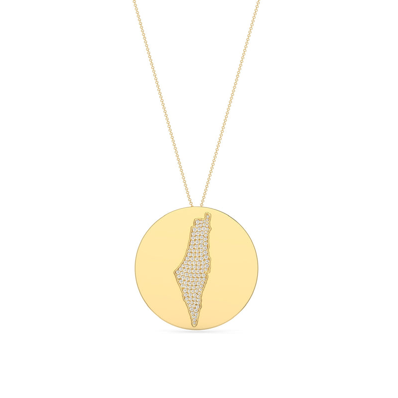 18k Yellow Gold Israel Map Diamond Necklace