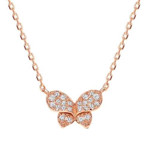 Round Diamond Butterfly Pendant Necklace