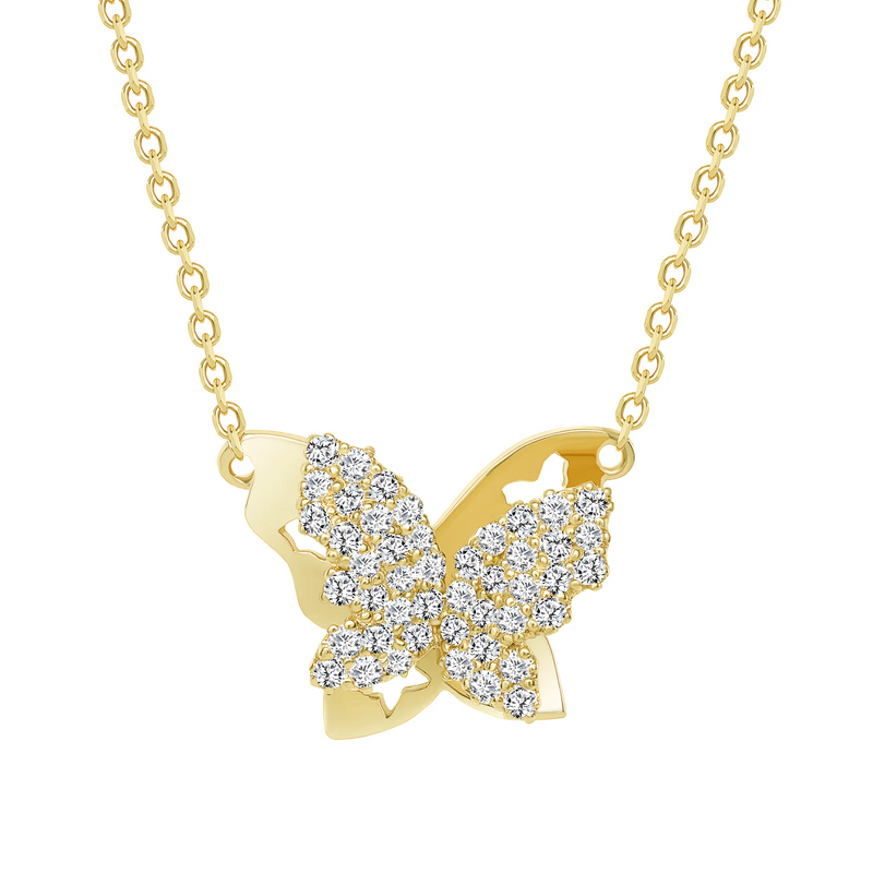 Round Diamond Dazzling Butterfly Pendant Necklace