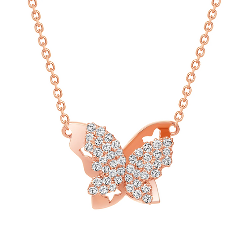 Round Diamond Dazzling Butterfly Pendant Necklace