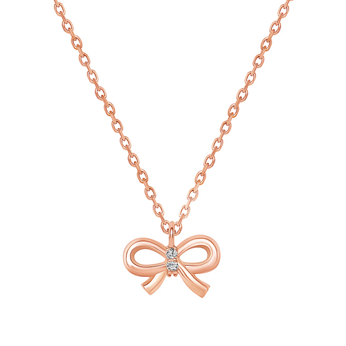 Round Diamond Ribbon Pendant Necklace