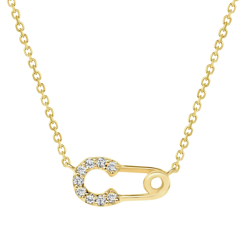 Round Diamond Safety Pin Pendant Necklace