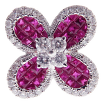 Small Clover Invisible Ruby Earring Ring Set