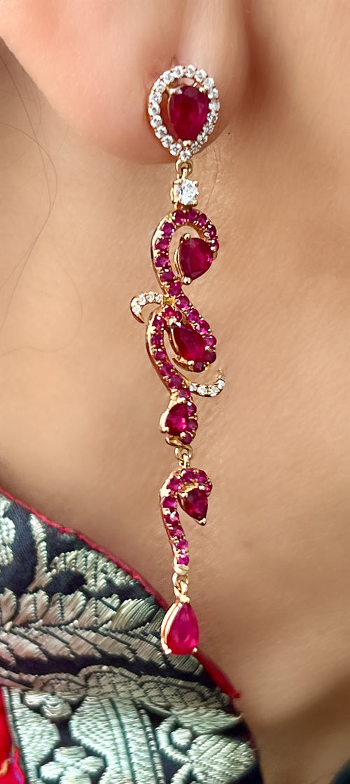 Ruby Drop Dangle Intricate Earrings