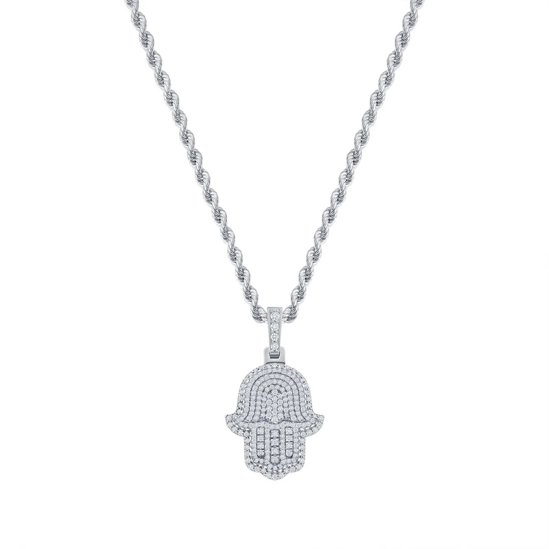 Shinning Diamond Hamsa Necklace