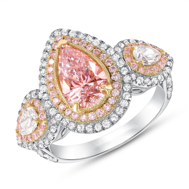 18k Gold Pink Pear Shaped Halo Engagement Ring