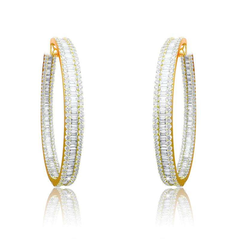 18K Gold Baguette Cut Diamond Earrings