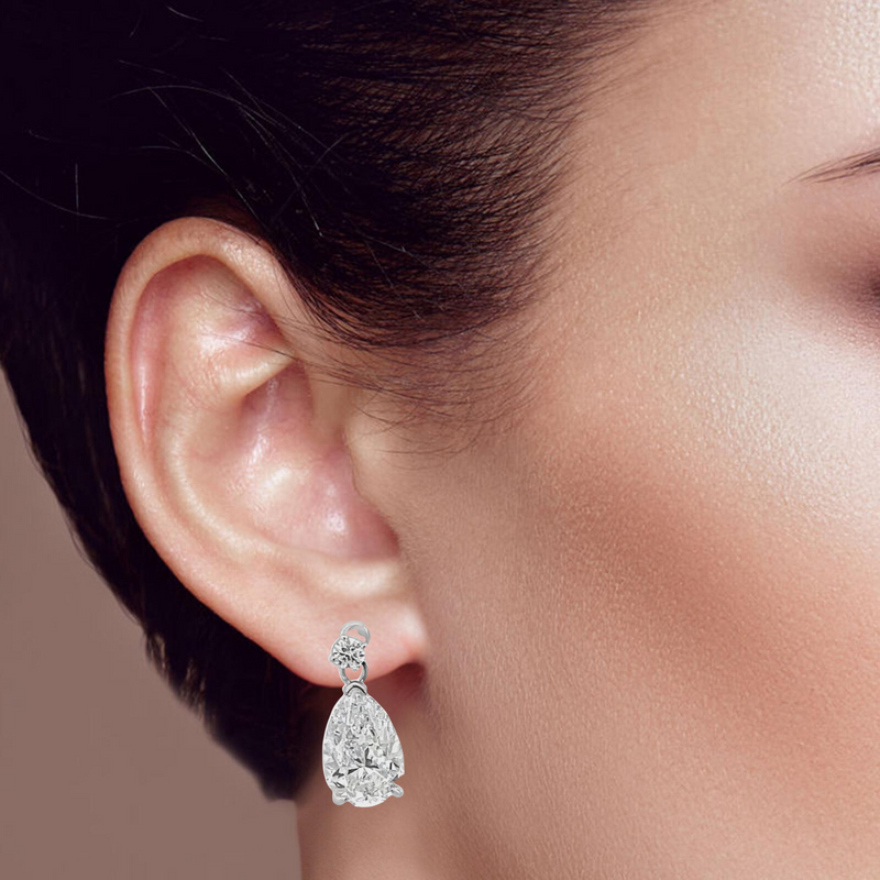 Dangling Round White Diamond Earrings