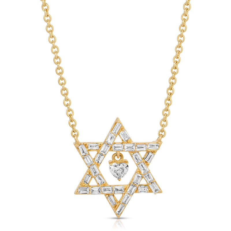 14k Gold Heart Centered Star Of David Necklace