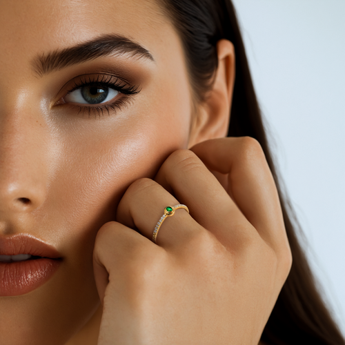 Vibrant Sparkle Yellow Gold Diamond & Emerald Ring