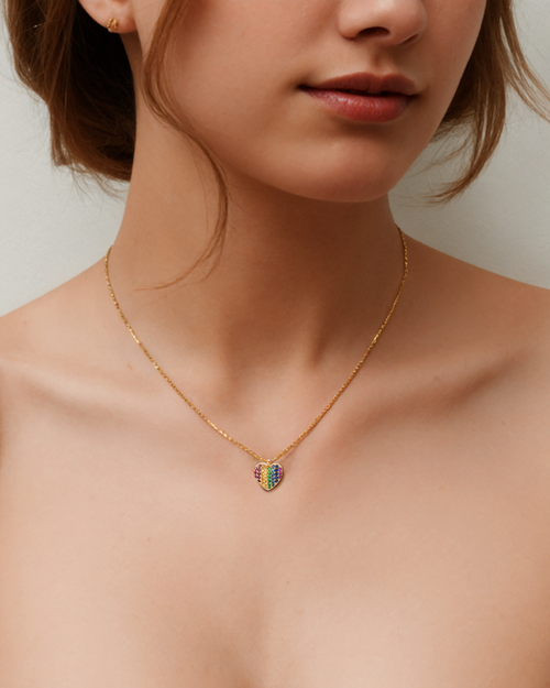 Golden Spectrum Heart Necklace with Multi-Stones