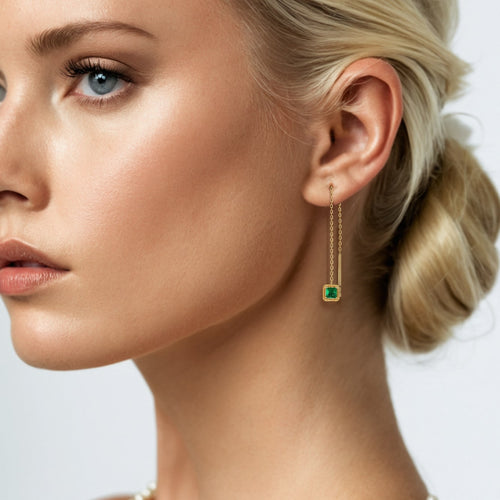 Sophisticated Emerald Gleaming Gold Earrings