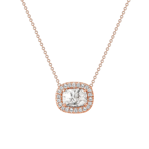 14k Gold Cushion-cut Halo Pendant Necklace