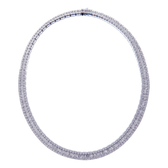 18k White Baguette Round Diamond Necklace