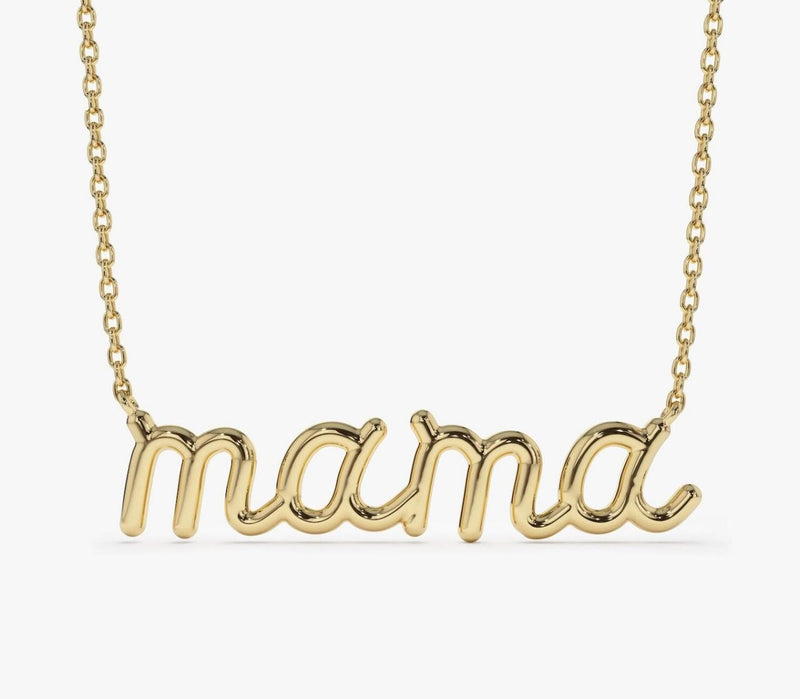 14k Natural Diamond Letter "MAMA" Necklace