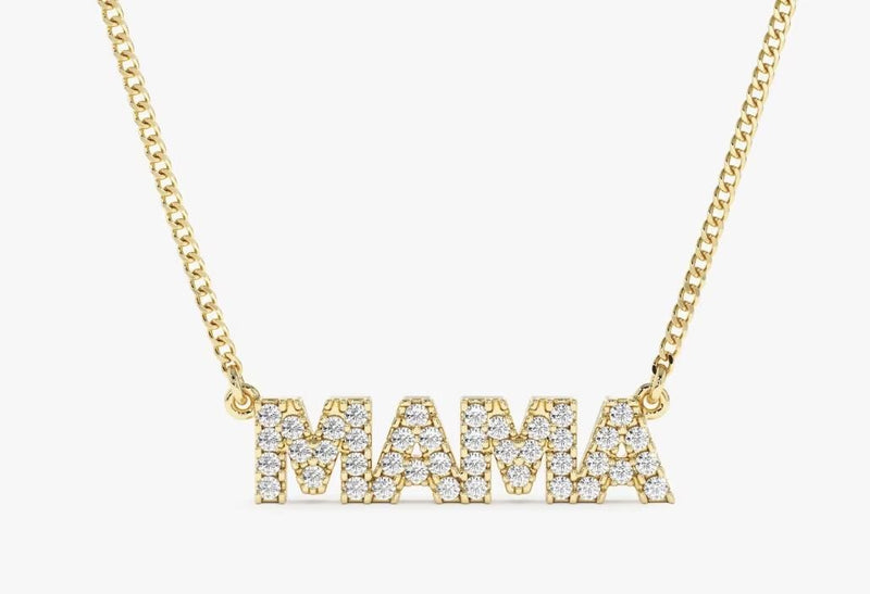 14k Round Diamond Letter "MAMA" Necklace