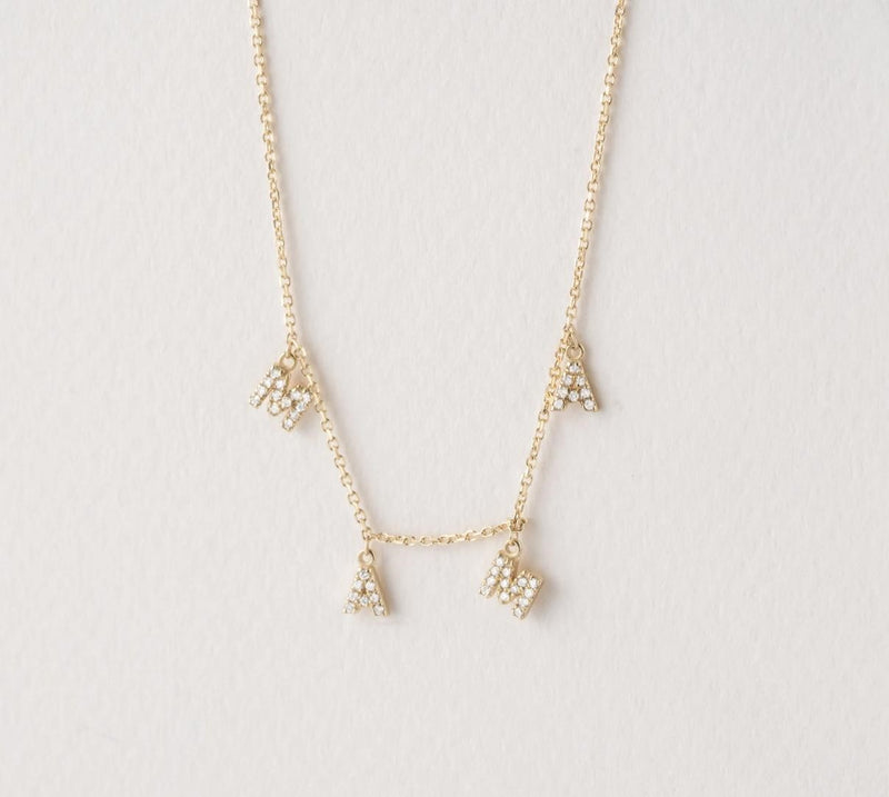 14k Natural Diamond "MAMA" Necklace