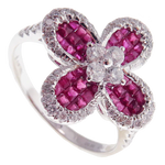 Small Clover Invisible Ruby Earring Ring Set