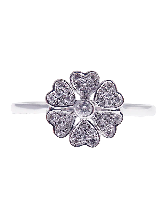 Chloris Almost Flower-6 White-Pave Ring