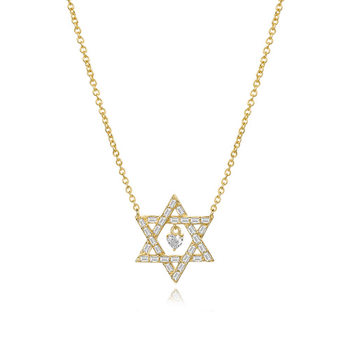 14k Gold Heart Centered Star Of David Necklace