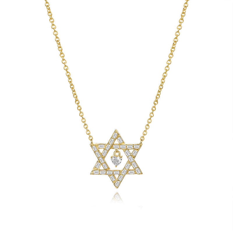 14k Gold Heart Centered Star Of David Necklace