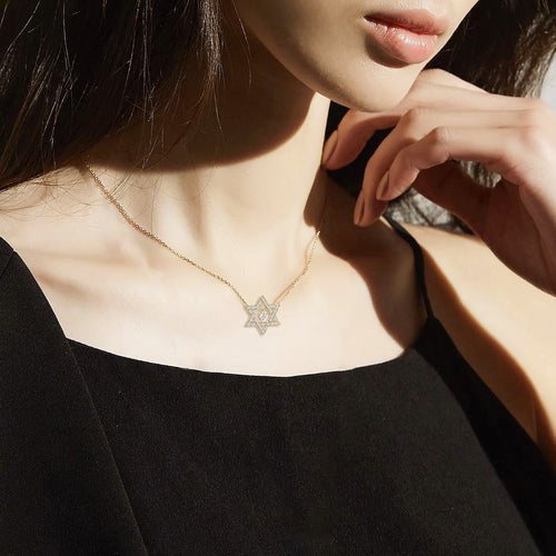 14k Gold Heart Centered Star Of David Necklace