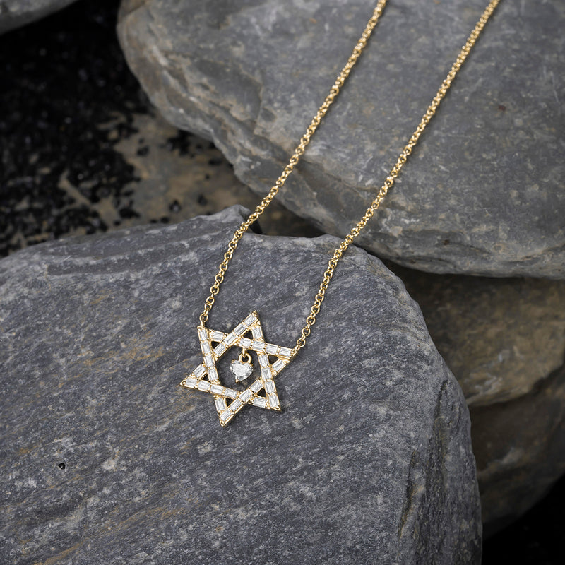 14k Gold Heart Centered Star Of David Necklace