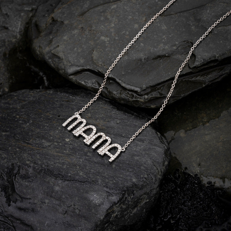 14k Natural Round Diamond Letter "MAMA" Necklace