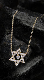 14k Gold Heart Centered Star Of David Necklace